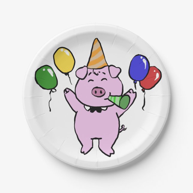 Birthday party with a cute pig|choose back colour paper plate (Front)