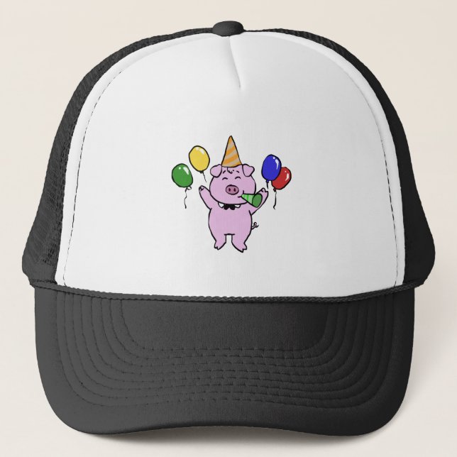 Birthday party with a cute pig|choose back colour trucker hat (Front)