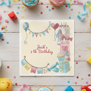 Birthday party with balloons and gifts for kids napkin