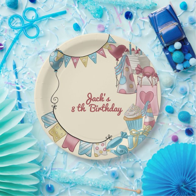 Birthday party with balloons and gifts for kids paper plate (Party)