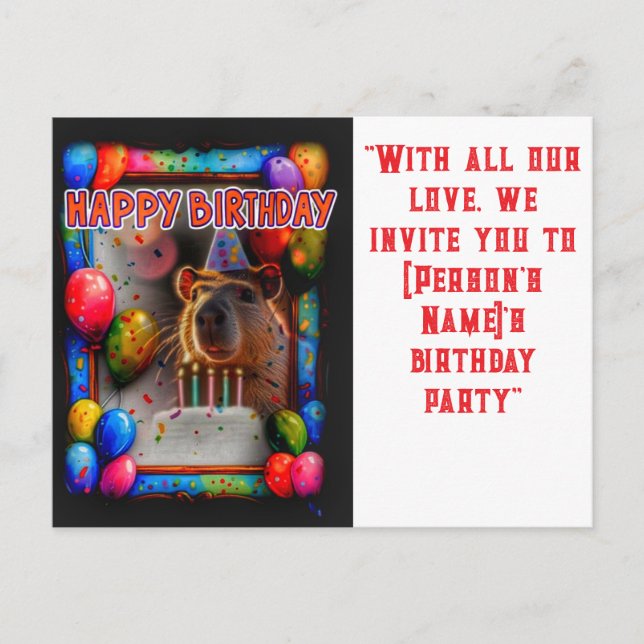 Birthday party with capybara new and interesting  postcard (Front)