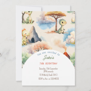 Birthday party with cute dinosaurs invitation