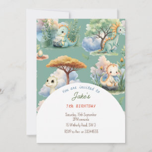 Birthday party with cute dinosaurs invitation