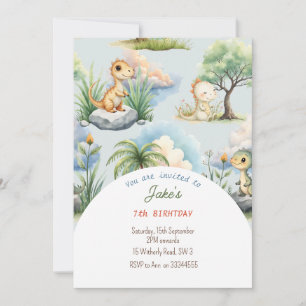 Birthday party with cute dinosaurs invitation