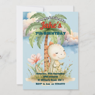 Birthday party with cute dinosaurs invitation