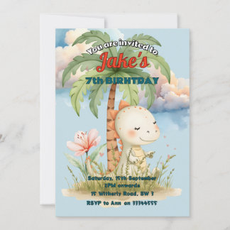 Birthday party with cute dinosaurs invitation