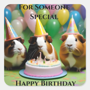 Birthday Party With Party Guinea Pigs, Birthday Square Sticker