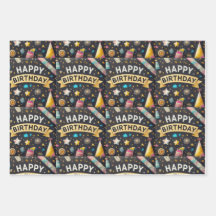 birthday party Wrapping Paper Flat Sheet Set of 3