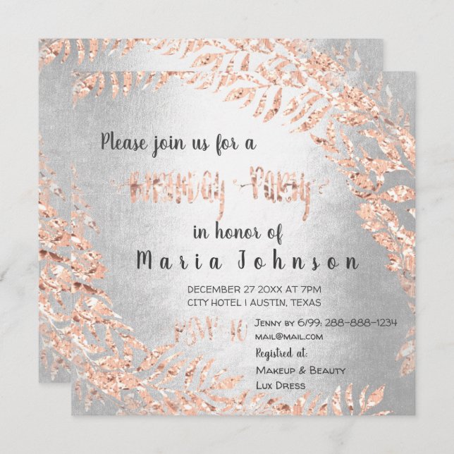 Birthday Party Wreath Glitter Rose Gold Silver Gra Invitation (Front/Back)
