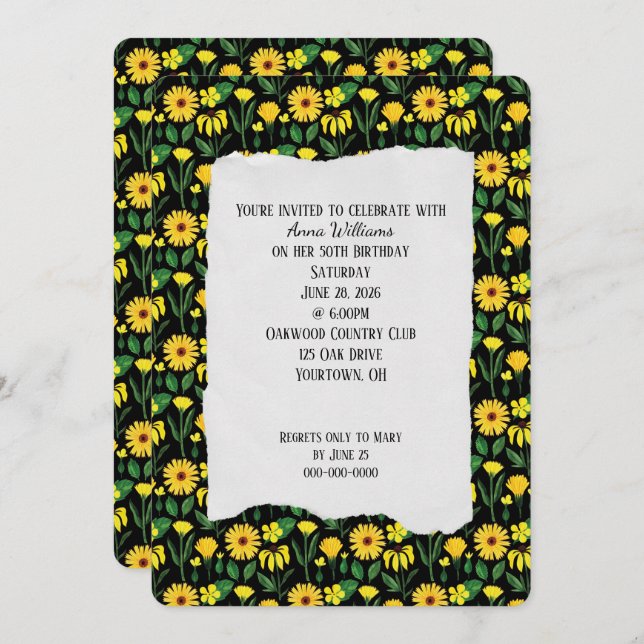 Birthday Party yellow daisy Invitation (Front/Back)