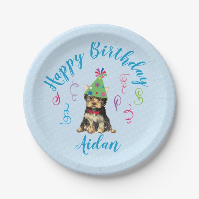 Birthday Party Yorkie Paper Plate (Front)