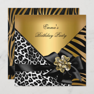 Birthday Party Zebra Leopard Gold Elegant Invitation