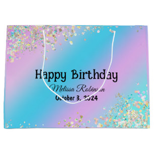 Birthday Pastel Holographic Pink Purple Glitter Large Gift Bag
