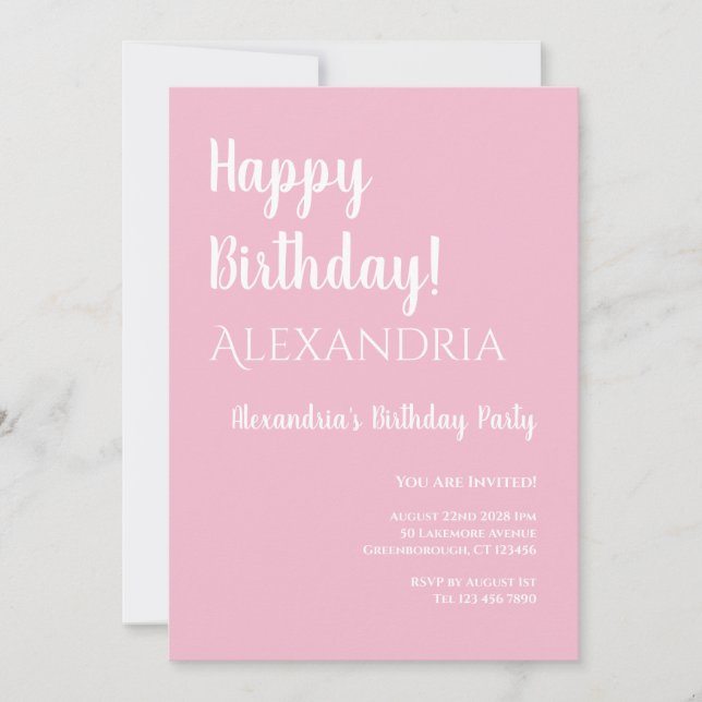 Birthday Pastel Pink Typography Happy Birthday Invitation (Front)