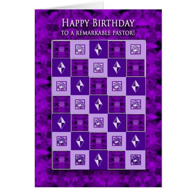 Birthday, Pastor, Purple/Silver Abstract Patterns (Front)