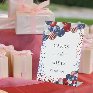 Birthday patriotic red white blue balloons cards pedestal sign