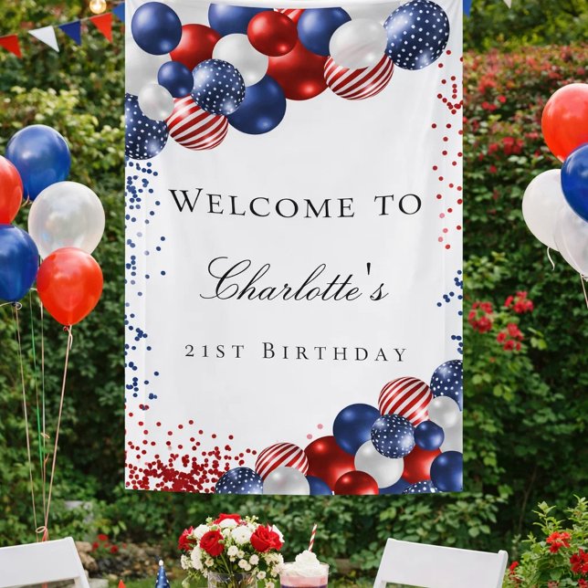 Birthday patriotic red white blue balloons welcome banner (Creator Uploaded)