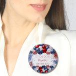 Birthday patriotic USA red white blue flag 1 Inch Round Button<br><div class="desc">A sticker for a 18th (or any age)  birthday party. White background. Decorated with patriotic colored  balloons in red blue and white. Blue and red sparkles. Personalize and add a date,  name and age.</div>