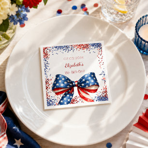 Birthday patriotic USA red white blue flag bow Napkin