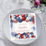 Birthday patriotic USA red white blue flag  Napkin<br><div class="desc">For a 50th (or any age)  birthday party. White background. Decorated with patriotic coloured  balloons in red blue and white. Blue and red sparkles. Personalize and add a date,  name and age.</div>