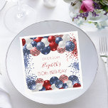 Birthday patriotic USA red white blue flag Napkin<br><div class="desc">For a 50th (or any age)  birthday party. White background. Decorated with patriotic coloured  balloons in red blue and white. Blue and red sparkles. Personalize and add a date,  name and age.</div>