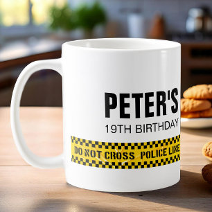 Birthday pattern with police tape design coffee mug