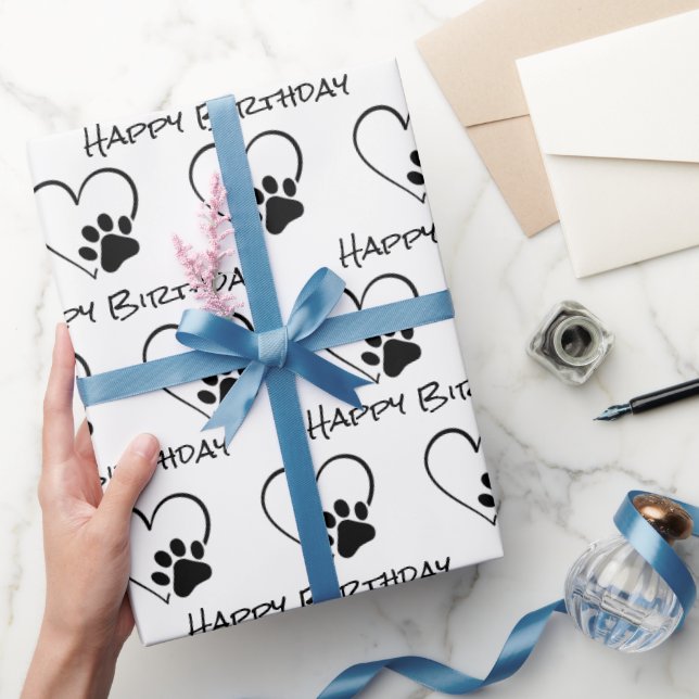 Birthday Paw Print with Heart  Wrapping Paper (Gifting)