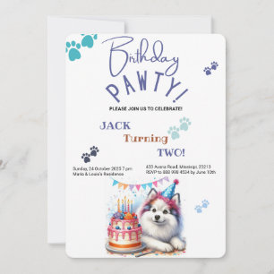 Birthday Pawty American Eskimo Dog Birthday Invitation