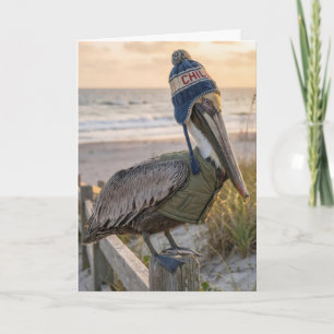 Birthday Pelican Wearing a Winter Hat Card