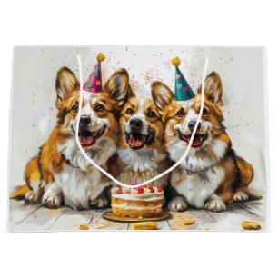 Birthday Pembroke Welsh Corgi Dogs Large Gift Bag
