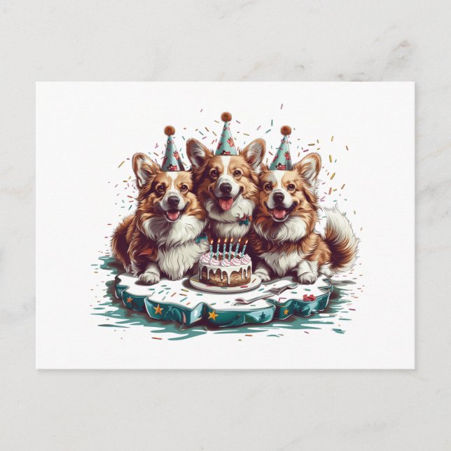 Birthday Pembroke Welsh Corgi Dogs Postcard (Front)