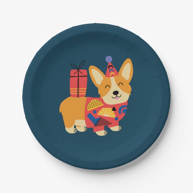 Birthday Pembroke Welsh Corgi Paper Plate (Front)
