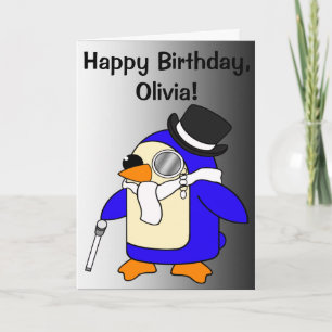 Birthday Penguin Black and White Customizable Card