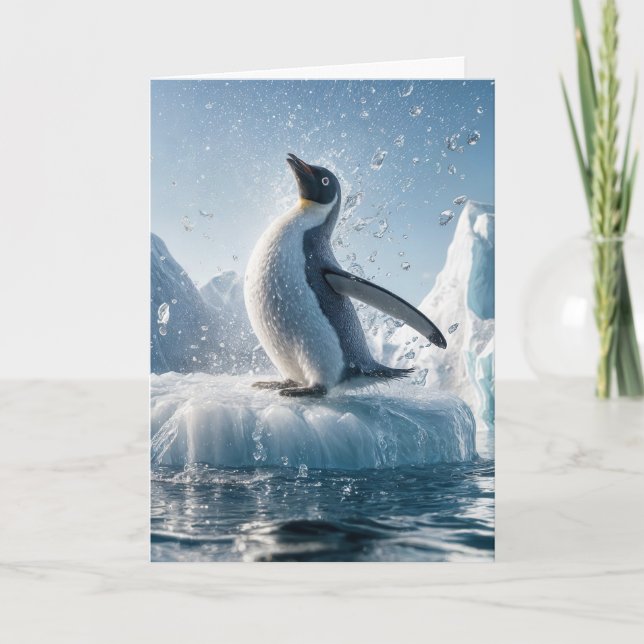Birthday Penguin On An Iceberg Card (Front)