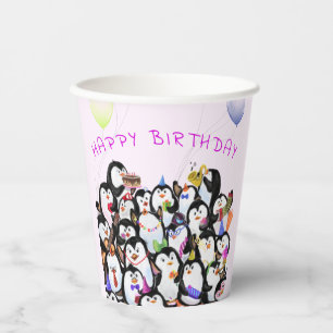 Birthday Penguin Party Paper Cups - Custom Text