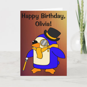 Birthday Penguin Sunny Yellow Customisable Card