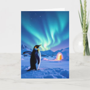 Birthday Penguin Under Northern Lights Card