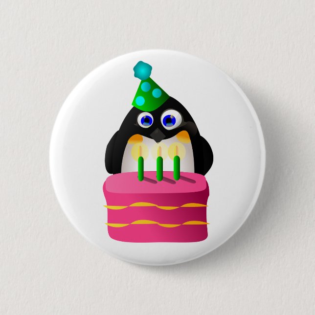Birthday Penguin With Cake 2 Inch Round Button (Front)