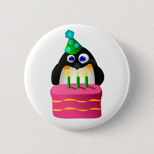 Birthday Penguin With Cake 2 Inch Round Button