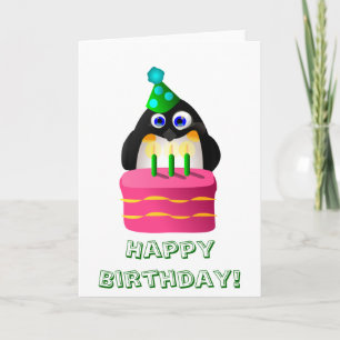 Birthday Penguin With Cake Card