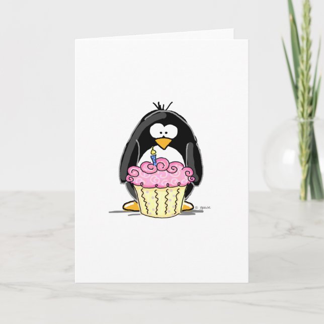 Birthday Penguin with Cupcake Card (Front)
