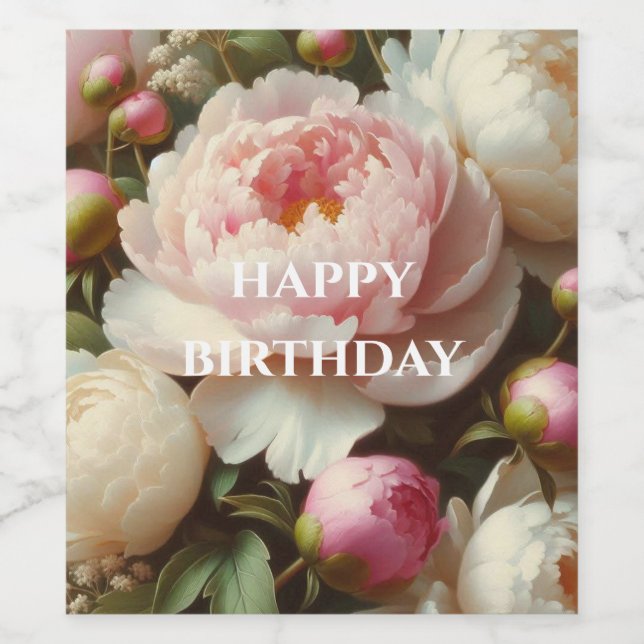 birthday peonies wine labels (Single Label)