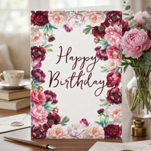 Birthday Peony Watercolor Floral  Card