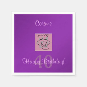 Birthday Personal Photo and Text Purple Napkin