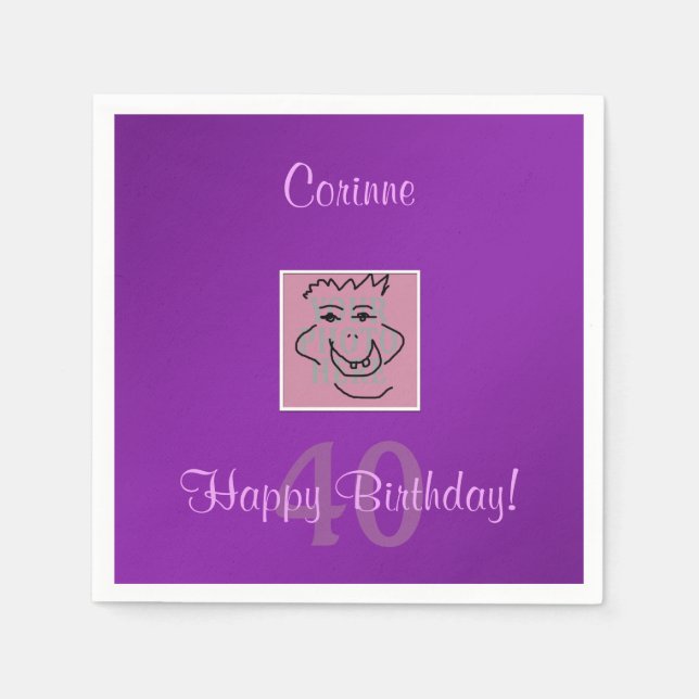Birthday Personal Photo and Text Purple Napkin (Front)