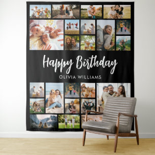 Birthday Personalized 24 Photo Collage Tapestry