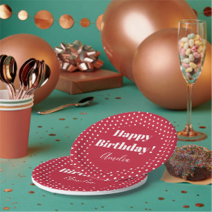 Birthday Personalized Happy Birthday Red Polka Dot Paper Plate