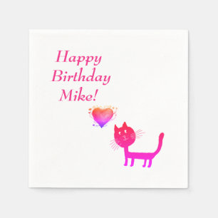 Birthday Personalized Paper Napkins with Cat