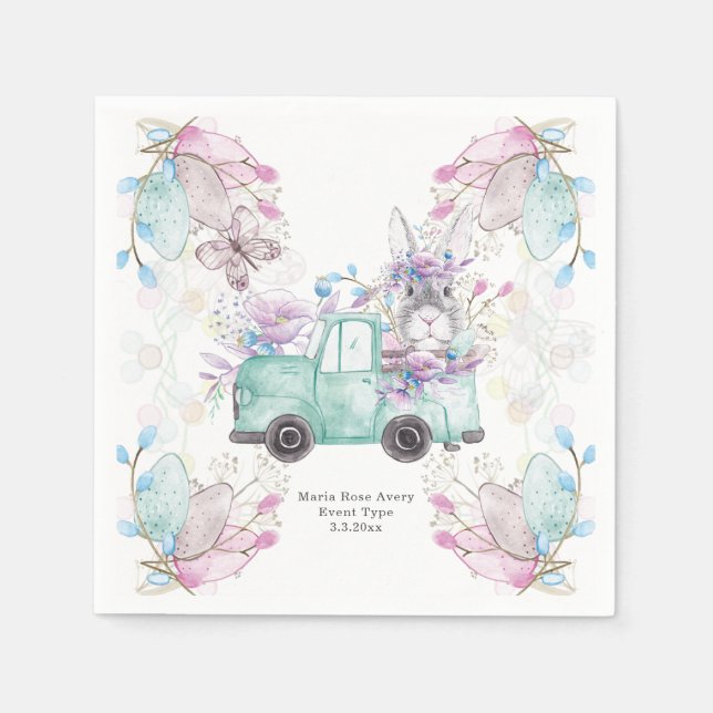 Birthday Personalized Pattern Bunny Truck Napkin (Front)