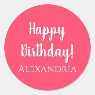 Birthday Personalized Pink Happy Birthday Classic Round Sticker